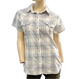 Roper - Blue & Cream Cowgirl Snap Button Plaid Button-Up Shirt- M